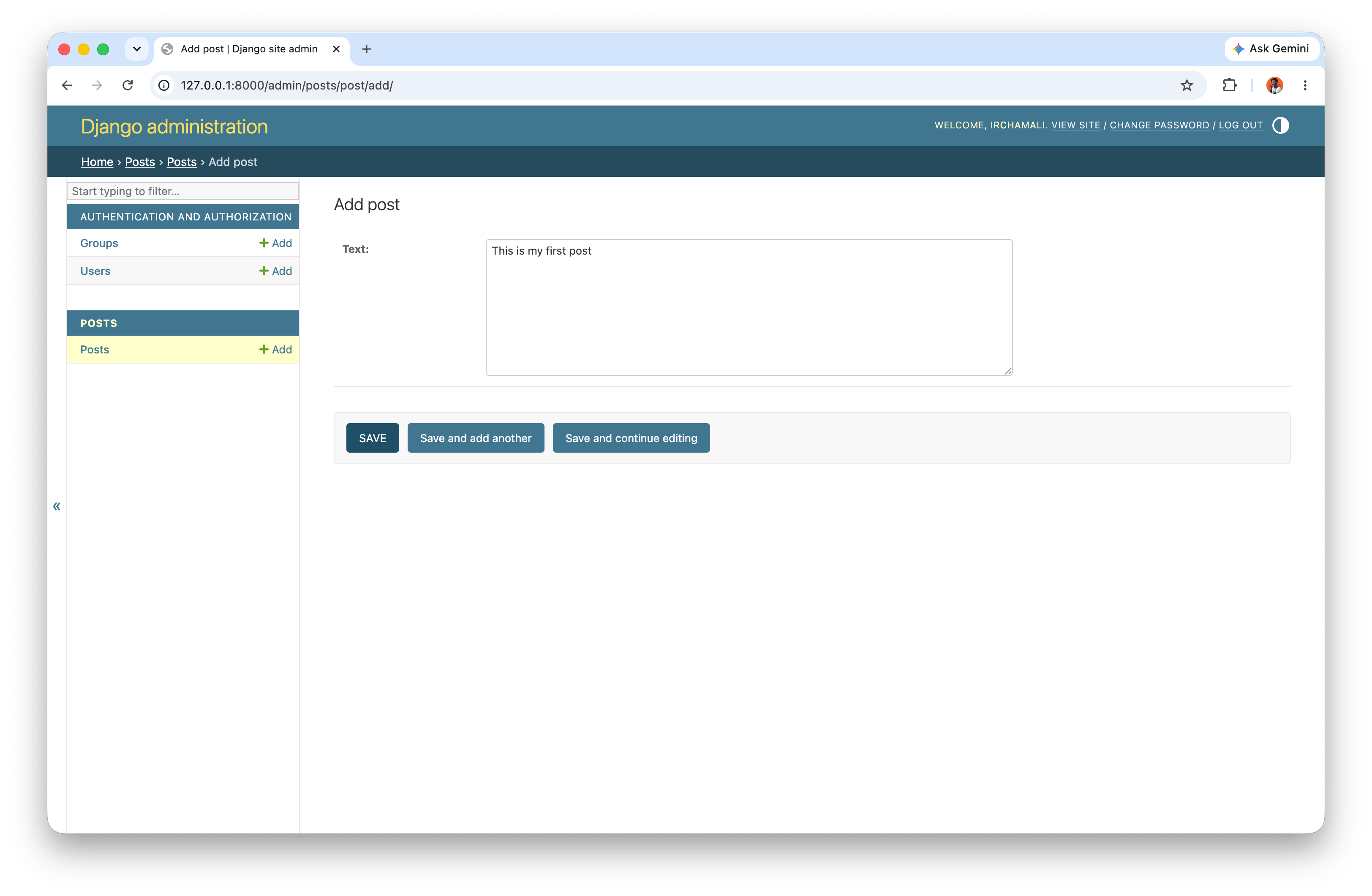 django admin new entry
