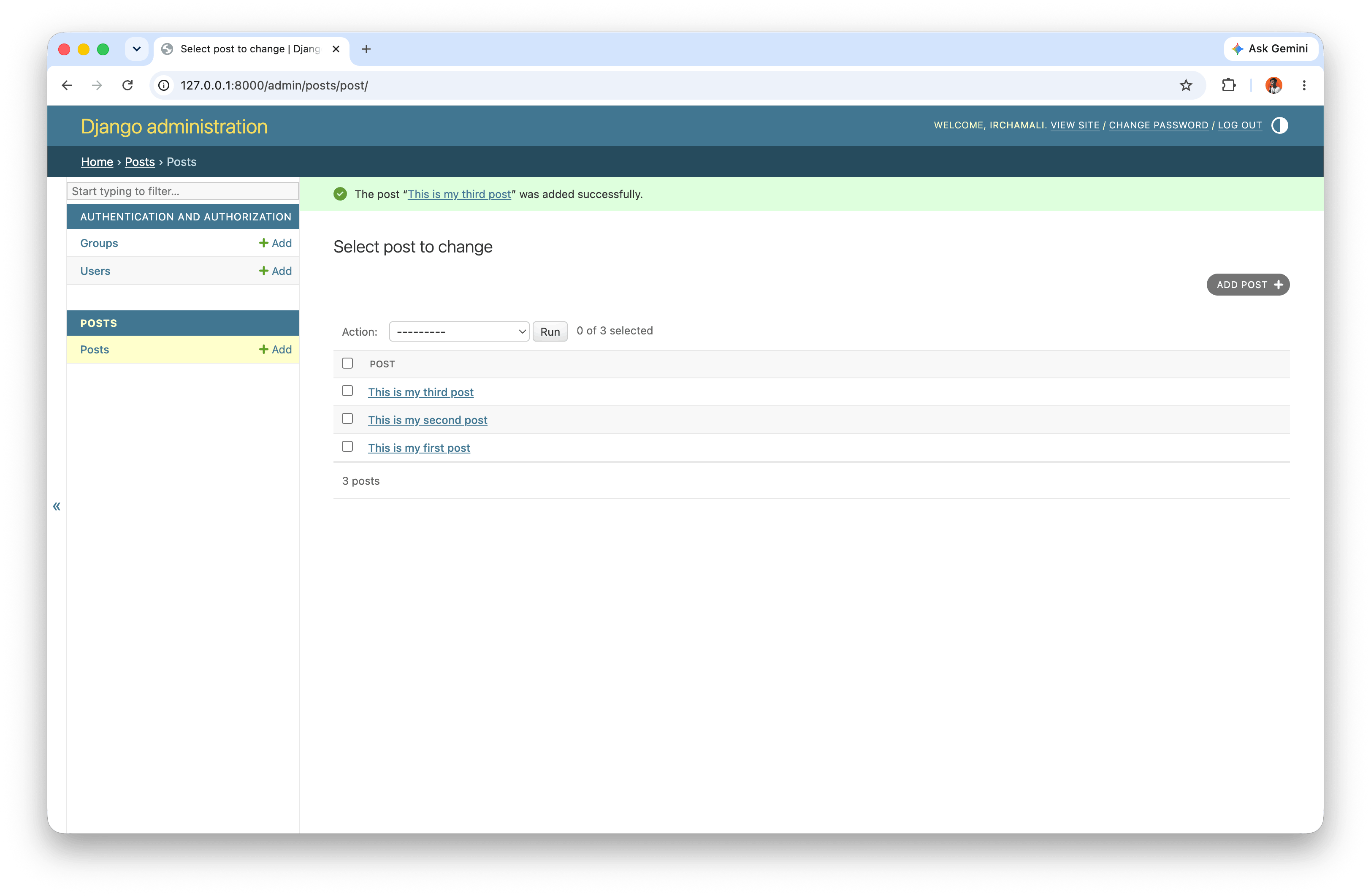 django admin with three posts