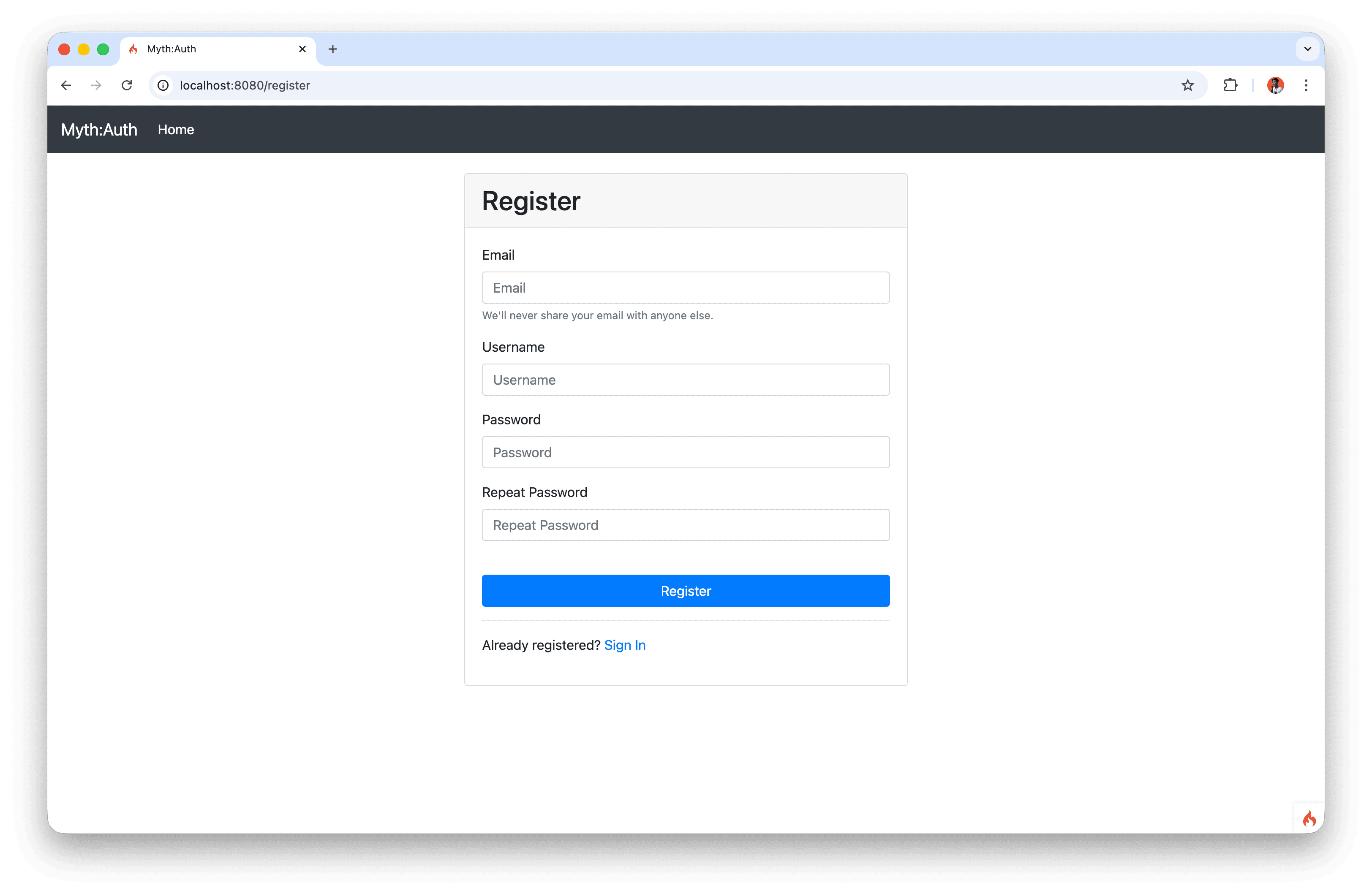 MythAuth Registration